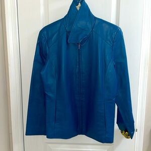 Vintage Women's Blue Leather Jacket